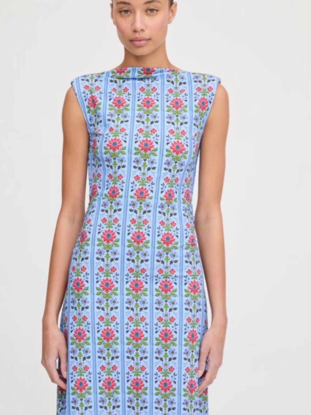 Hill House Sloane Sleeveless Floral Stripe Dress in Light Blue XL